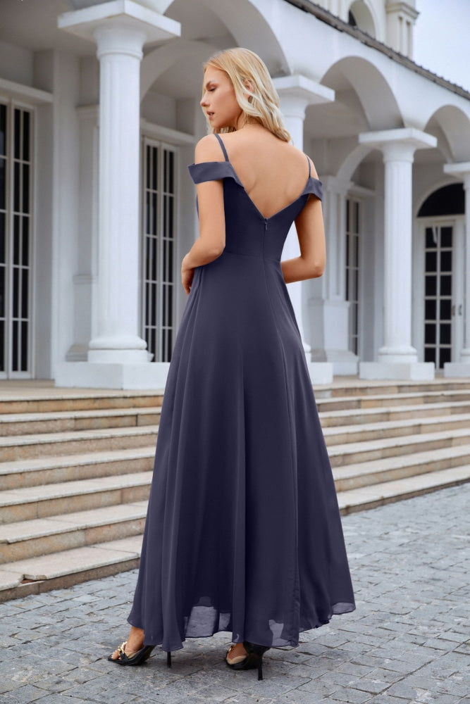 Women's thin strap off the shoulder bridesmaid mopping the floor evening dress 28093-numbersea