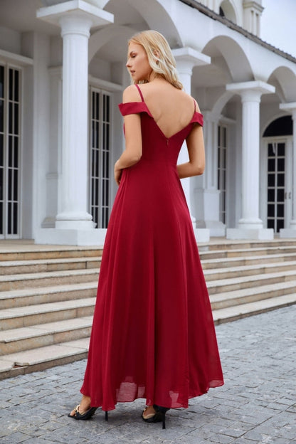 Women's thin strap off the shoulder bridesmaid mopping the floor evening dress 28093-numbersea