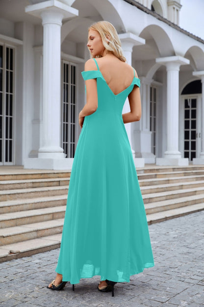 Women's thin strap off the shoulder bridesmaid mopping the floor evening dress 28093-numbersea