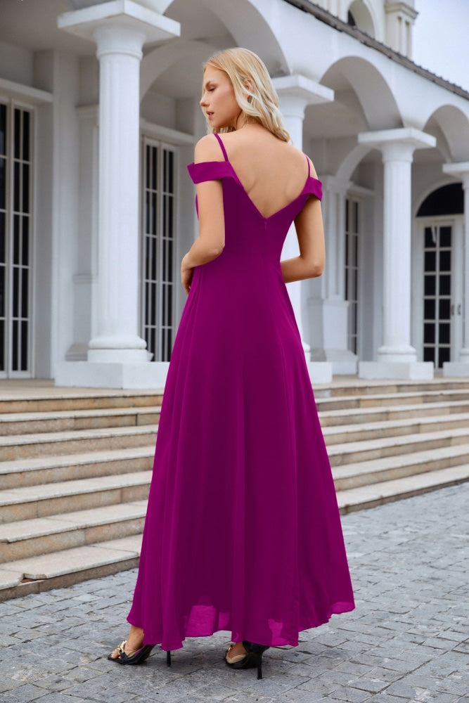 Women's thin strap off the shoulder bridesmaid mopping the floor evening dress 28093-numbersea