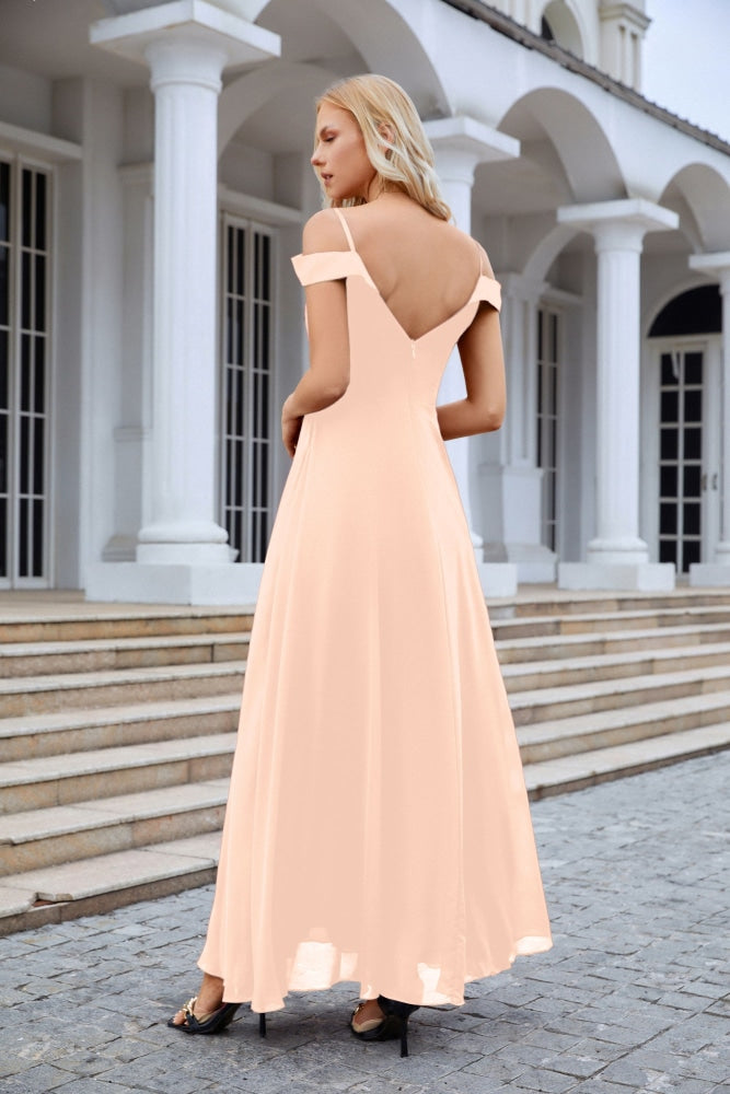 Women's thin strap off the shoulder bridesmaid mopping the floor evening dress 28093-numbersea