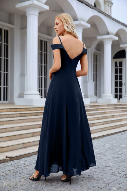 Women's thin strap off the shoulder bridesmaid mopping the floor evening dress 28093-numbersea