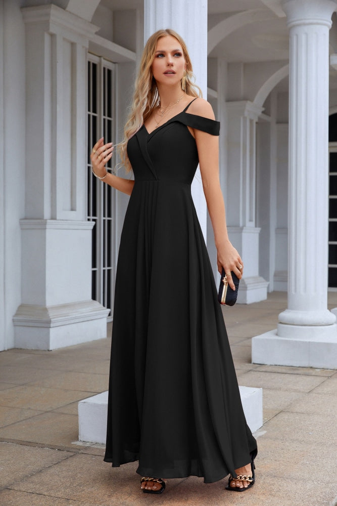 Women's thin strap off the shoulder bridesmaid mopping the floor evening dress 28093-numbersea