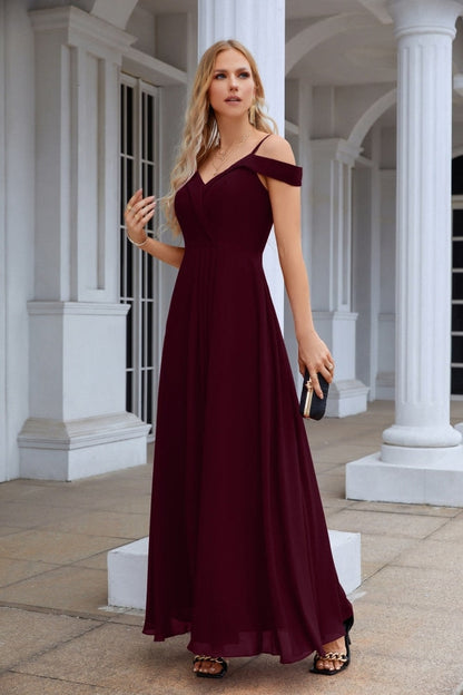 Women's thin strap off the shoulder bridesmaid mopping the floor evening dress 28093-numbersea