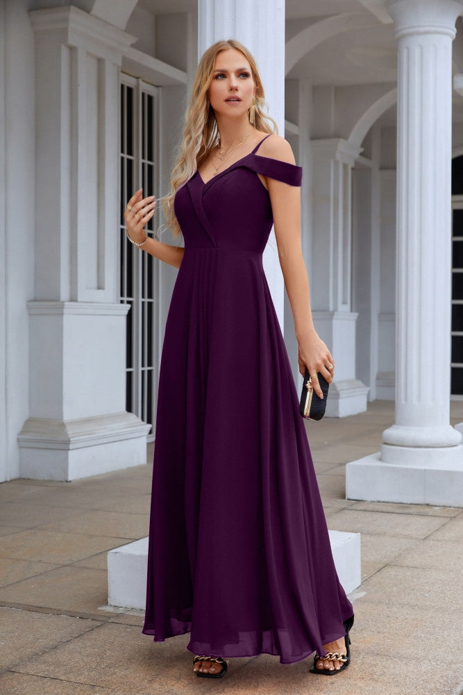 Women's thin strap off the shoulder bridesmaid mopping the floor evening dress 28093-numbersea