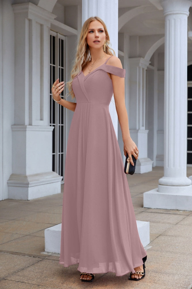 Women's thin strap off the shoulder bridesmaid mopping the floor evening dress 28093-numbersea