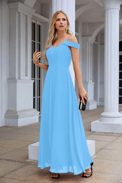 Women's thin strap off the shoulder bridesmaid mopping the floor evening dress 28093-numbersea