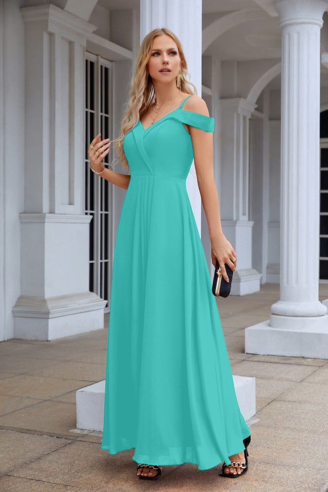 Women's thin strap off the shoulder bridesmaid mopping the floor evening dress 28093-numbersea