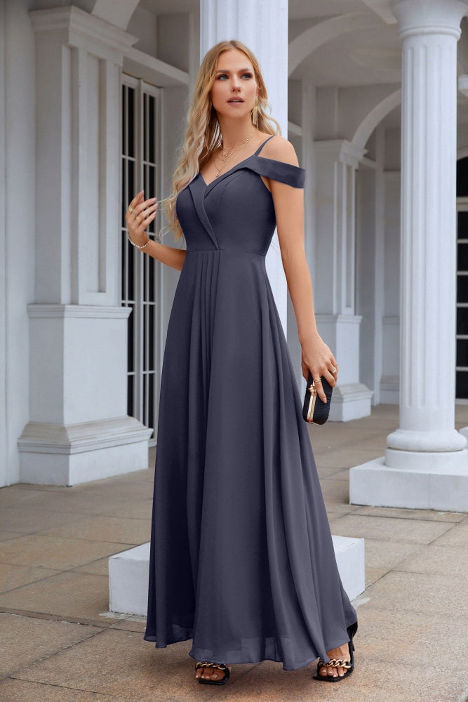 Women's thin strap off the shoulder bridesmaid mopping the floor evening dress 28093-numbersea