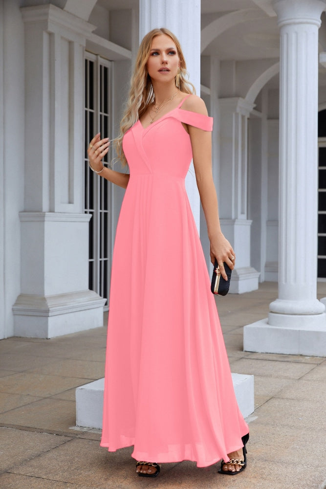 Womens Thin Strap One-Shoulder Chiffon Bridesmaid Mopping The Floor Evening Dress Party Wedding