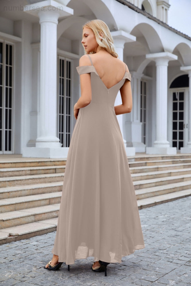 Women's thin strap off the shoulder bridesmaid mopping the floor evening dress 28093-numbersea