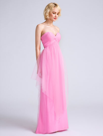 Sheath / Column Bridesmaid Dress Sweetheart Sleeveless Open Back Floor Length Satin / Tulle with Criss Cross